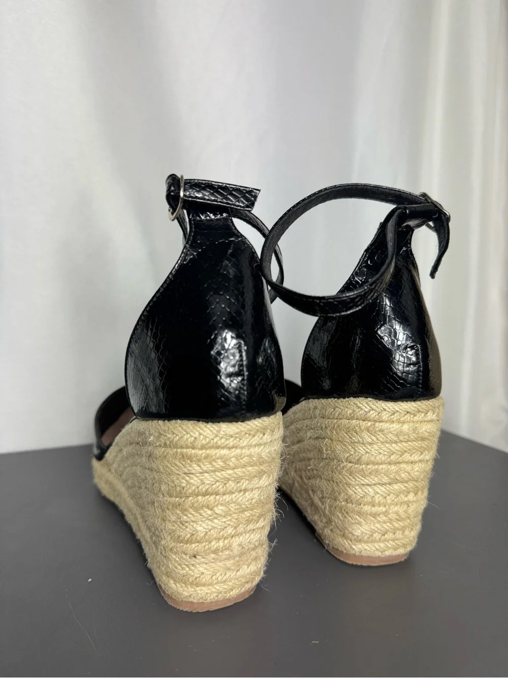 Black Espadrille Wedge Pointed-Toe Ankle-Strap Heels size 39